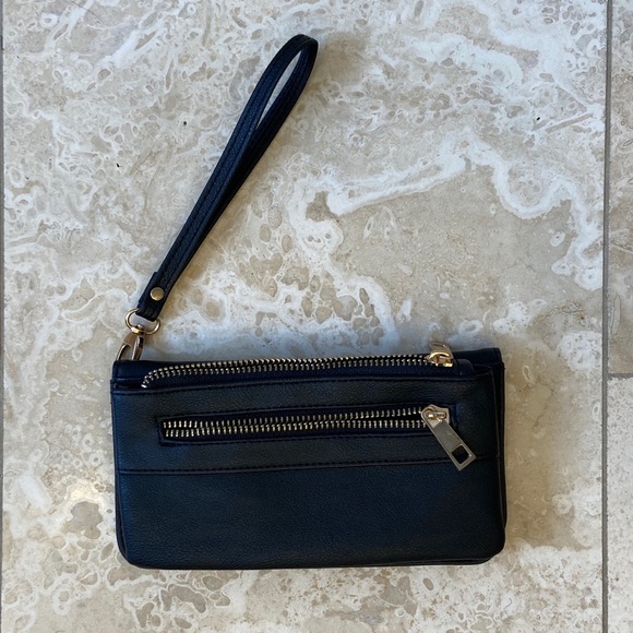 black clutch with wrist strap